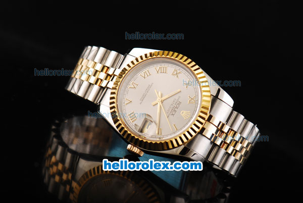 Rolex Datejust Swiss ETA 2836 Automatic Movement Two Tone with Gold Bezel-Grey Dial and Gold Roman Markers-18K Gold Never Fade - Click Image to Close